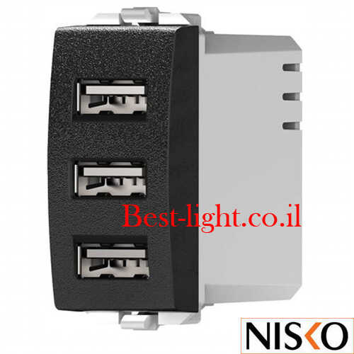 מטען 3 יציאות USB שחור מט NISKO Switch 3.1A