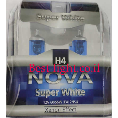 זוג נורות ראשיות לרכב NOVA H4 3850k דגם Super White