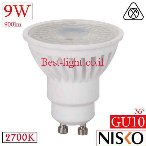 נורת לד דקרויקה קרמית NISKO GU10 9W 3000k 36d