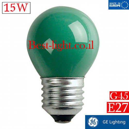נורת כדור ליבון אור ירוק General Electric G45 E27 15W