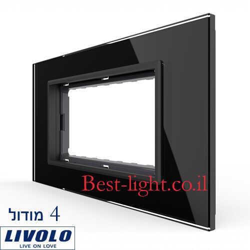 מסגרת זכוכית שחורה 142x78x4mm + מתאם 4 מקום LIVOLO