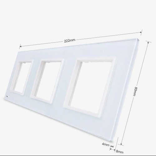 מסגרת זכוכית לבנה 3 מקומות לשקעי Livolo EU דגם C7-3SR