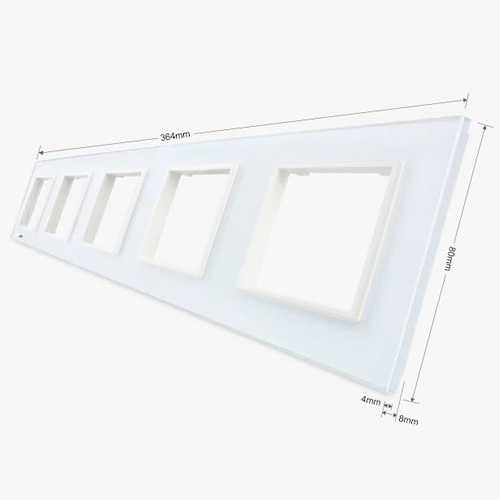 מסגרת זכוכית לבנה 5 מקומות לשקעי Livolo EU דגם C7-5SR