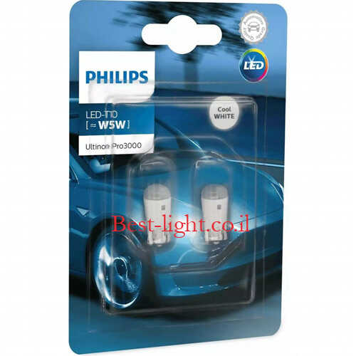 זוג נורות חניה לד לרכב Philips Ultinon Pro3000 T10 W5W 6000k