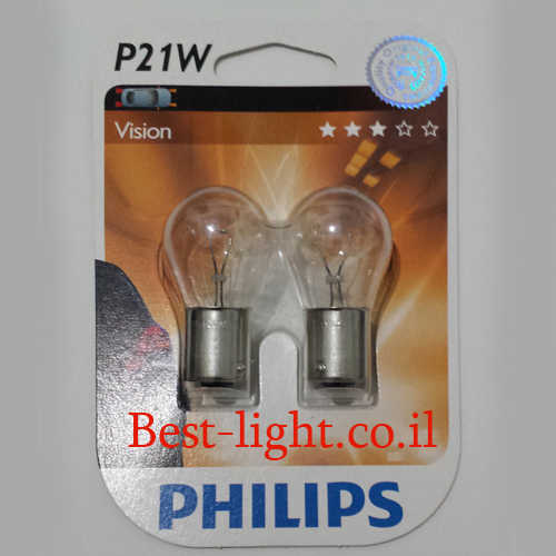זוג נורות בלם 1 מגע לרכב Philips Vision דגם P21W