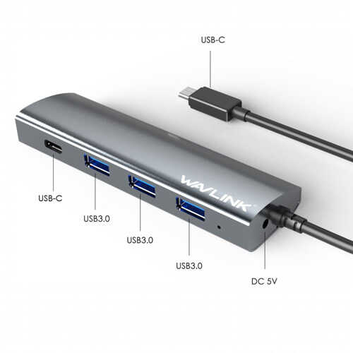 מפצל USB 3.0 עם 4 כניסות וחיבור  wavlink USB C דגם UH3047C1