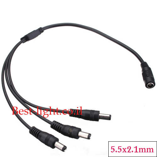 כבל מפצל 1 נקבה ל- 3 זכר DC 5.5x2.1mm