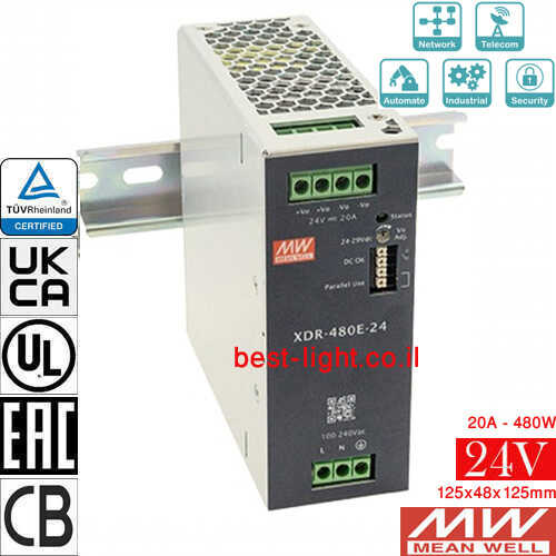 דרייבר לד על פס דין Meanwell Economical XDR-480E-24  24V 480W